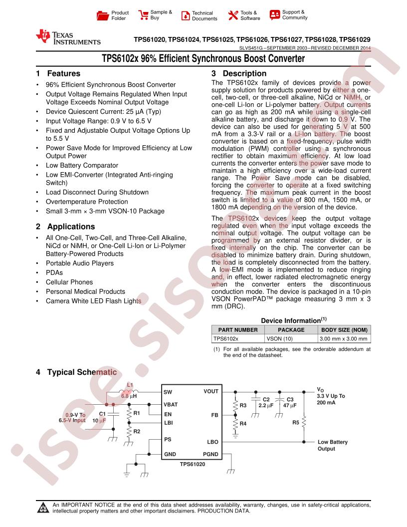 TPS61020, TPS61024-29