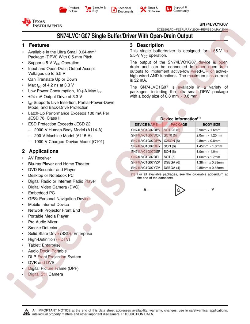 SN74LVC1G07 Datasheet