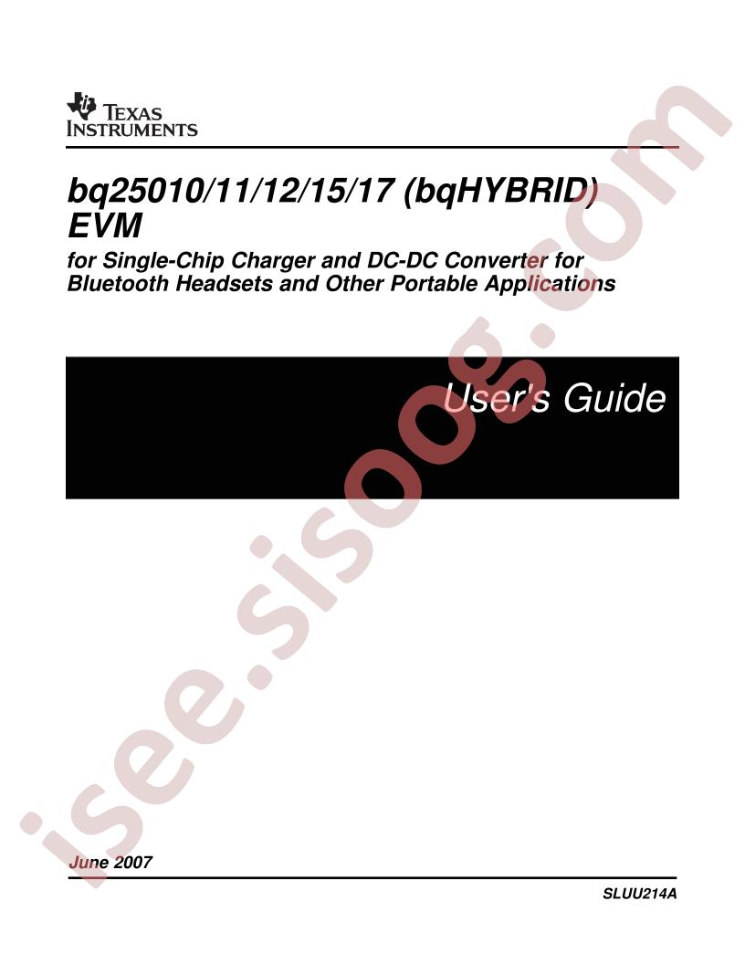 BQ25010-12,15,17 EVM
