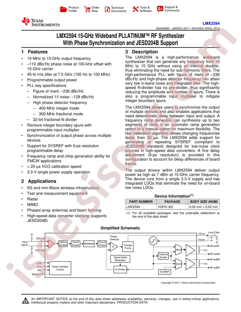 LMX2594 Datasheet