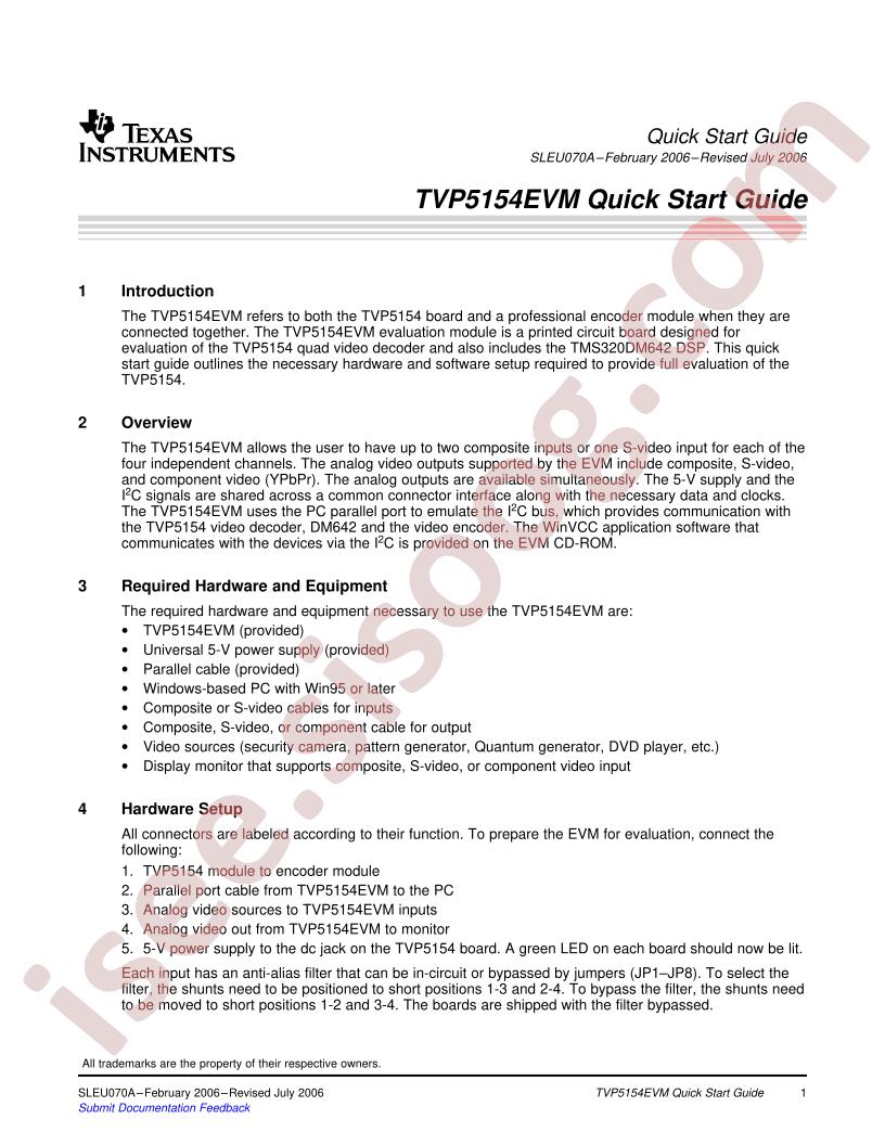 TVP5154EVM Quick Start Guide