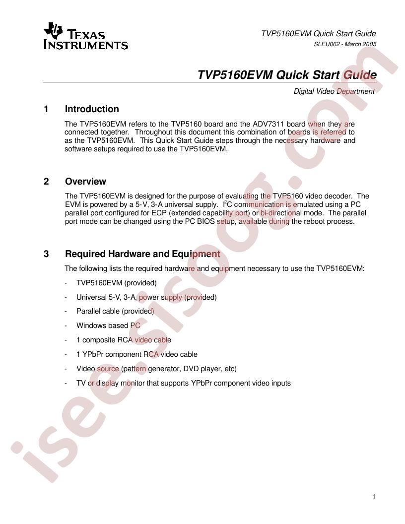 TVP5160EVM Quick Start Guide