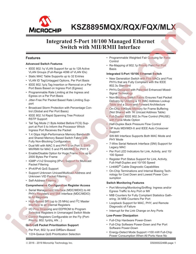 KSZ8895MQX,RQX,FQX,MLX Datasheet