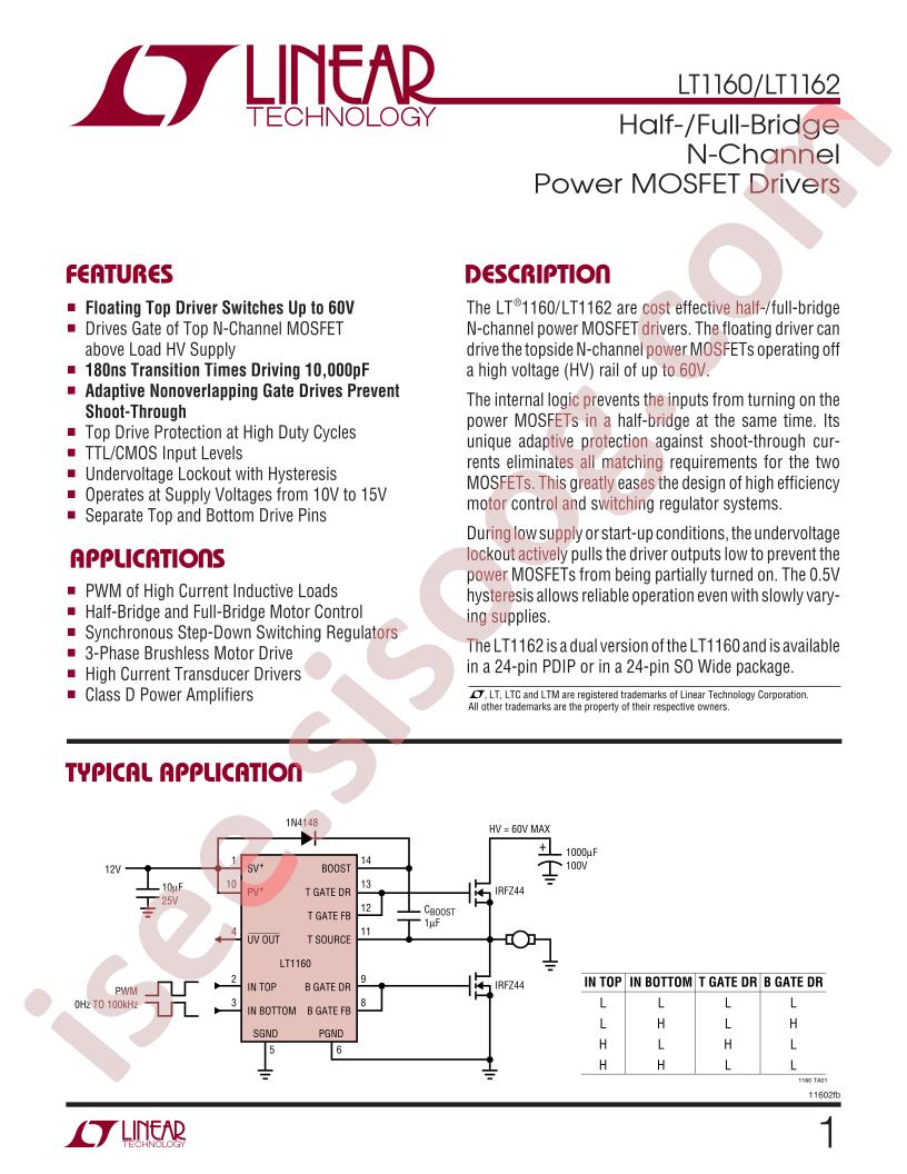 LT1160, LT1162 Datasheet