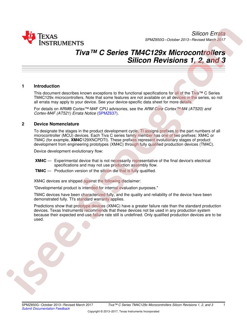 TM4C129x Silicon Errata