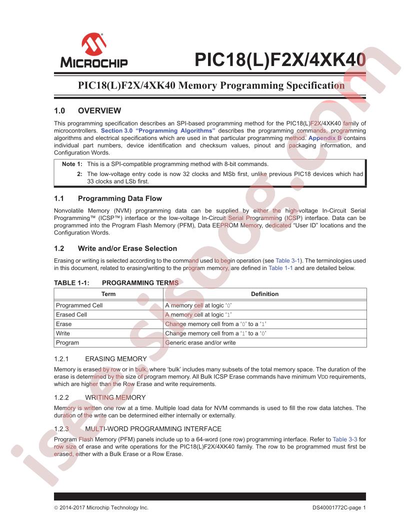 PIC18(L)F2x/4xK40 Memory Programming Specification