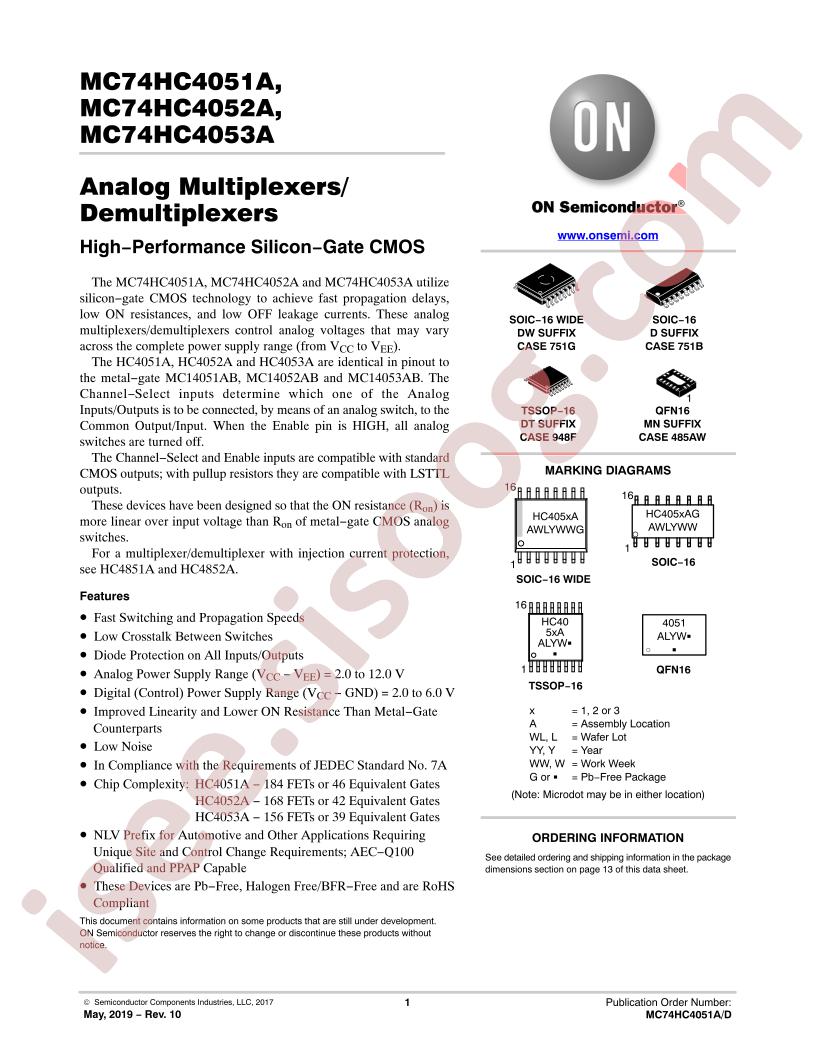 MC74HC4051A, 52A, 53A