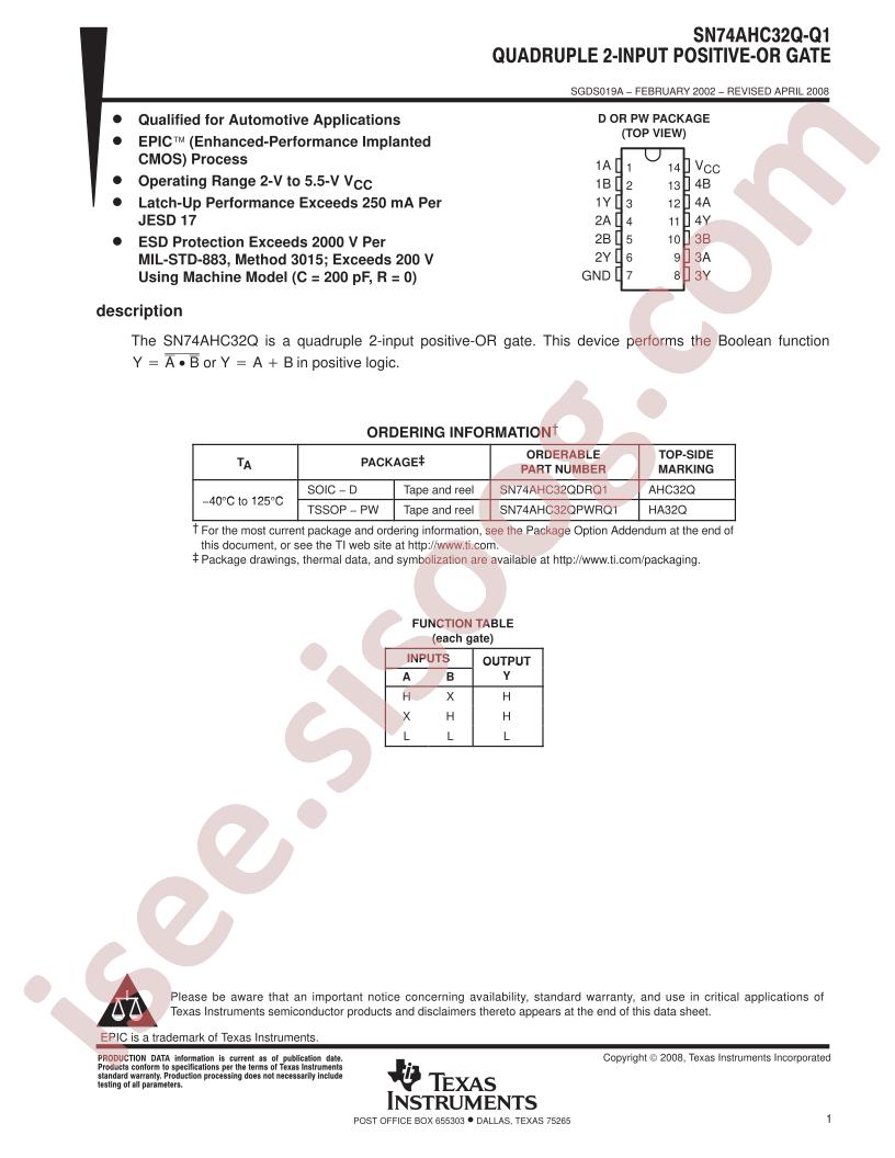 SN74AHC32Q-Q1