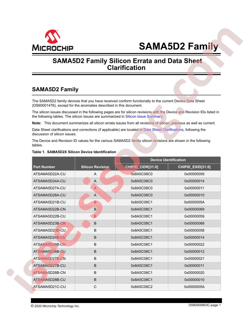 SAMA5D2 Family Errata, Clarification