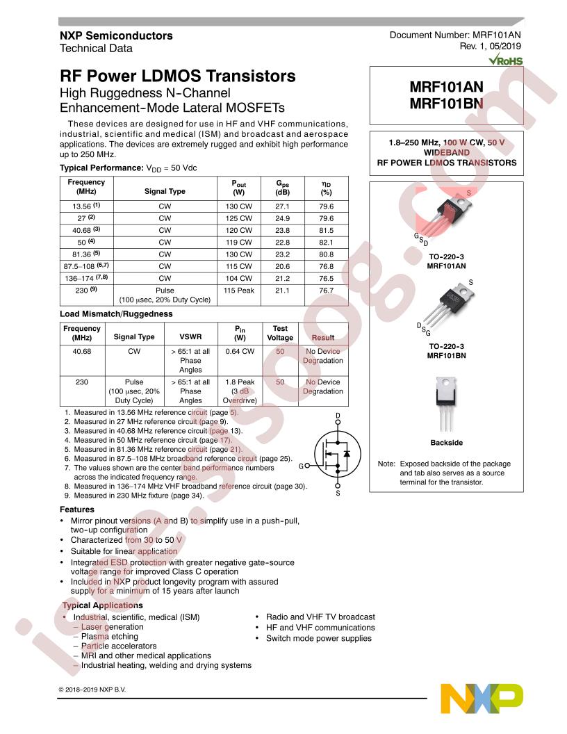 MRF101AN, MRF101BN Datasheet~Preliminary