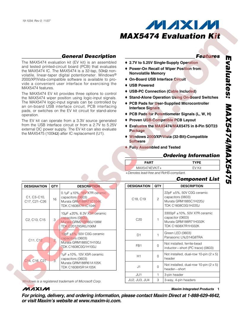 MAX5474 Eval Kit