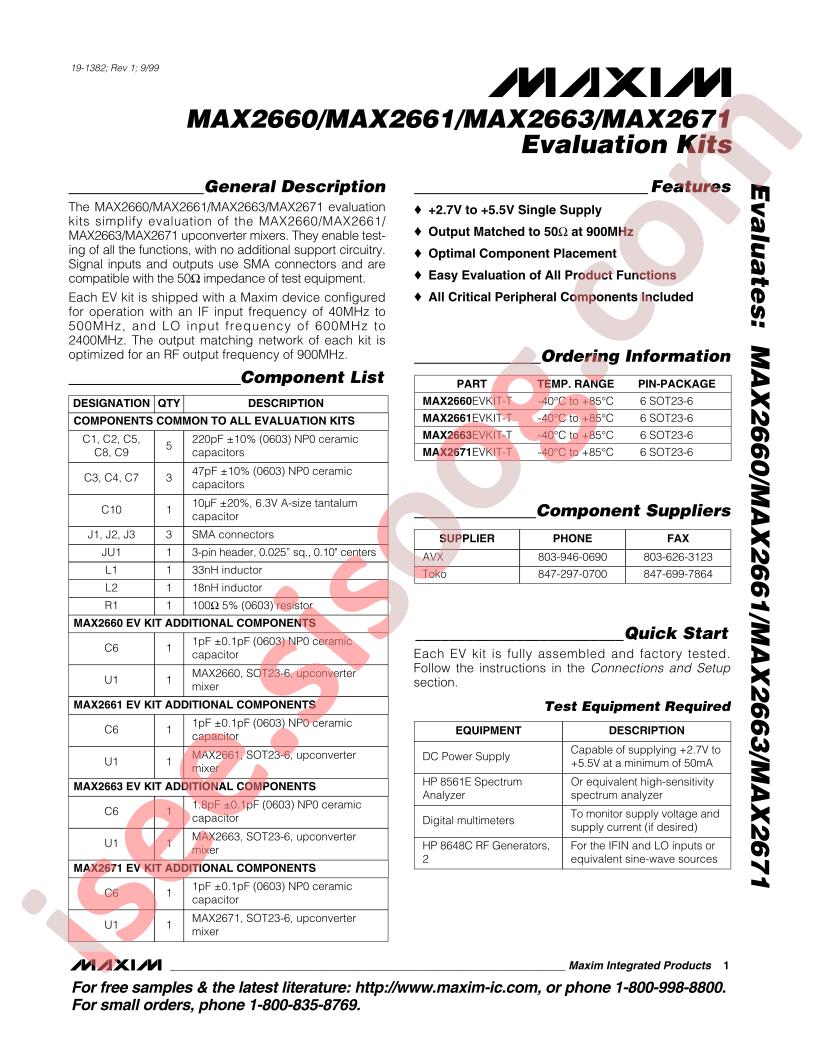 MAX2660/61/63/71 Eval Kits
