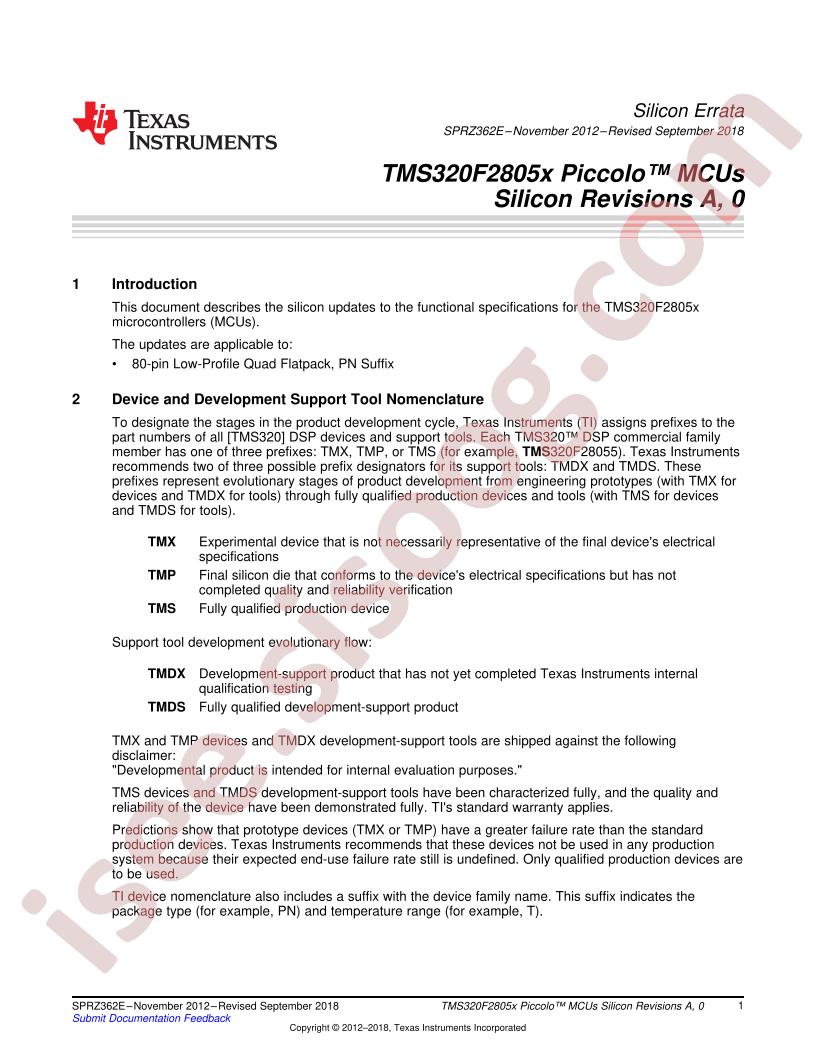 TMS320F2805x Errata