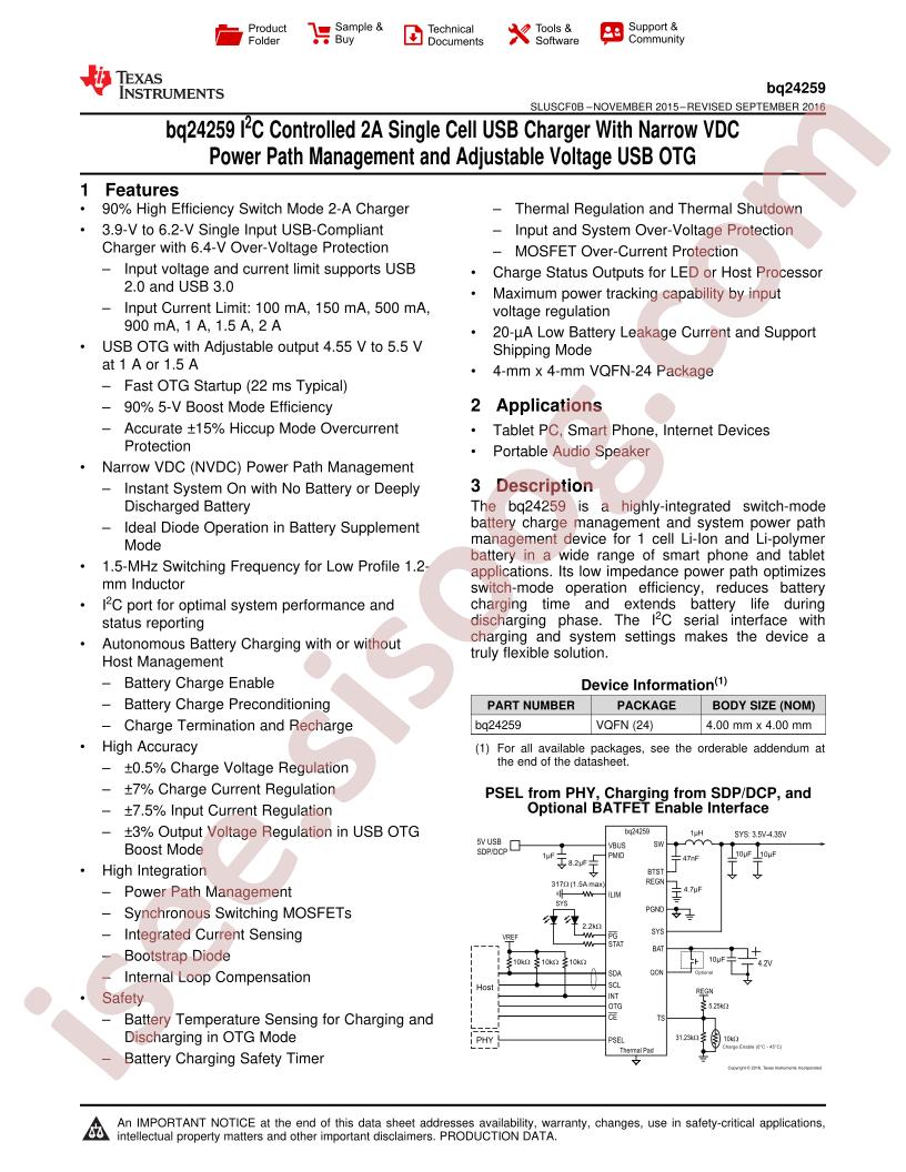 BQ24259 Datasheet