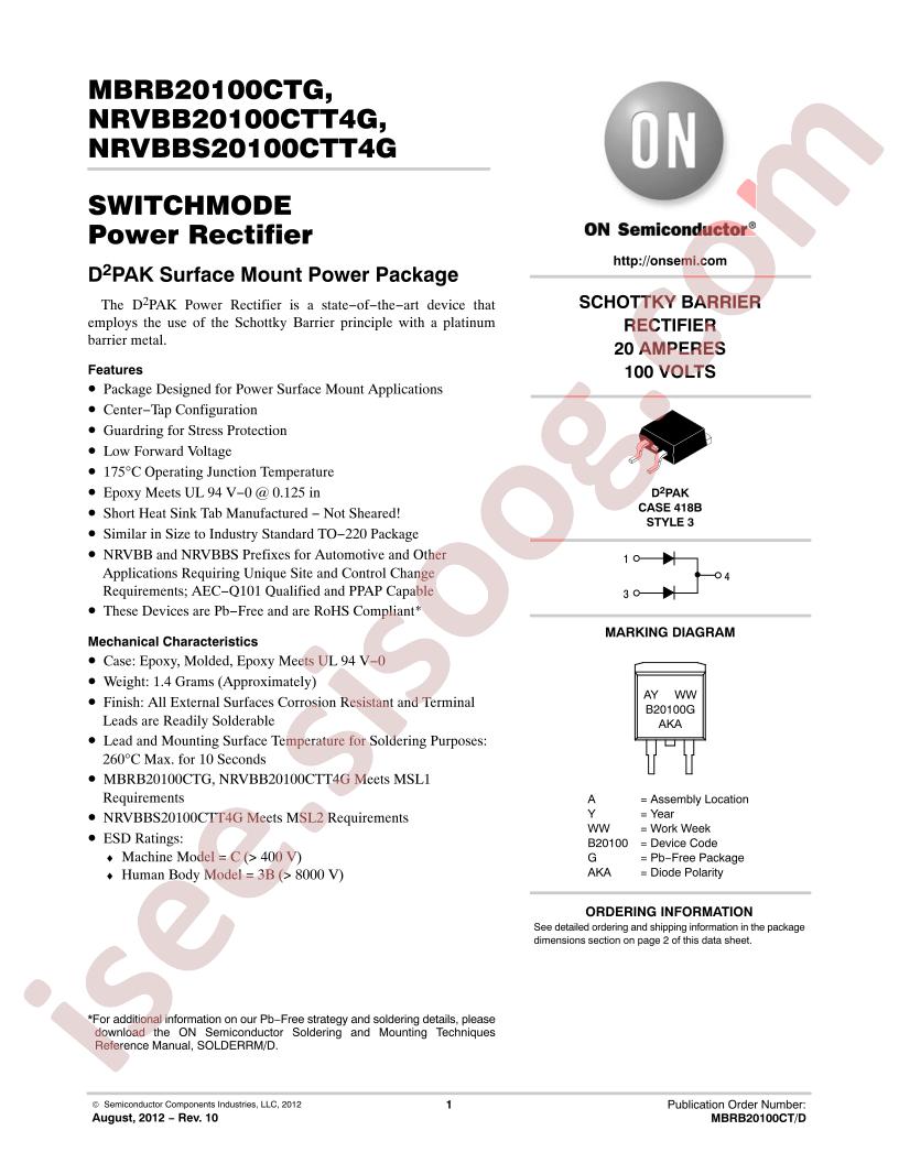 MBRB20100CTG,NRVBB(S)20100CTT4G