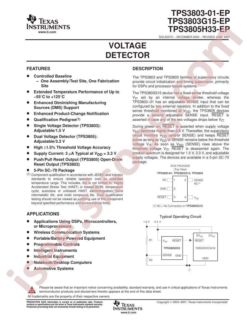 TPS3803-01/G15-EP, TPS3805H33-EP