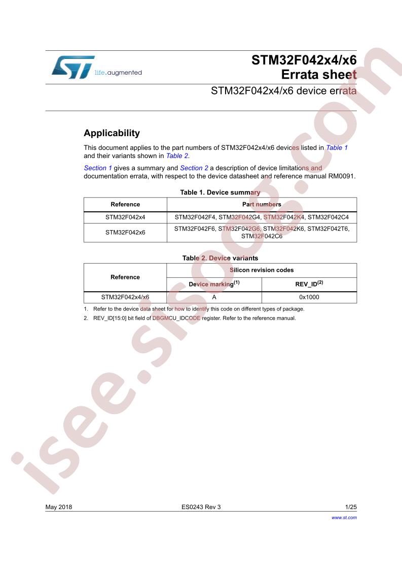 STM32F042x4, STM32F042x6 Errata