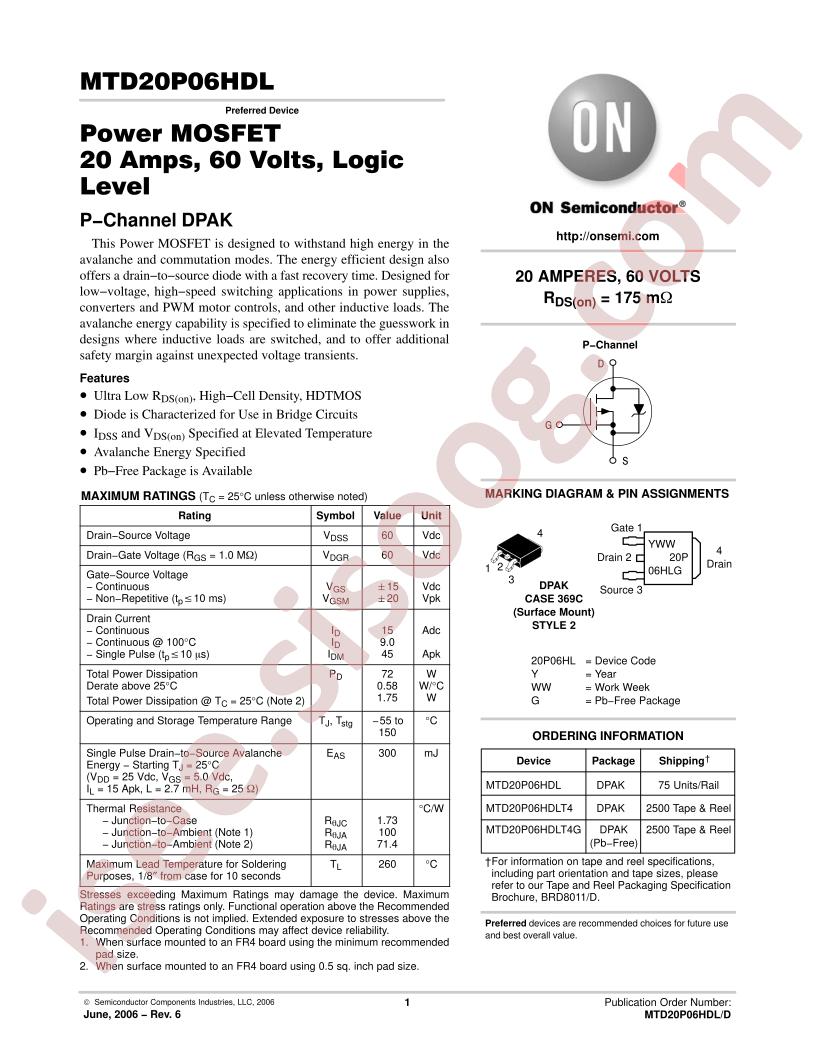 MTD20P06HDL