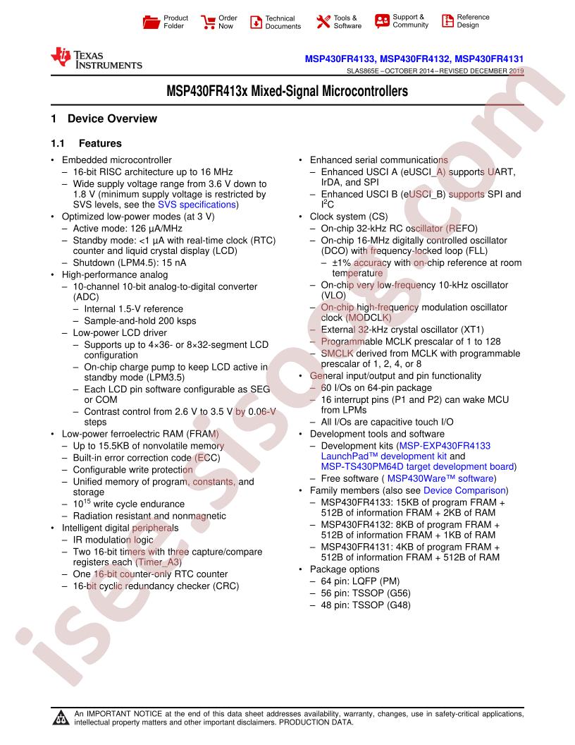 MSP430FR4131-33 Datasheet