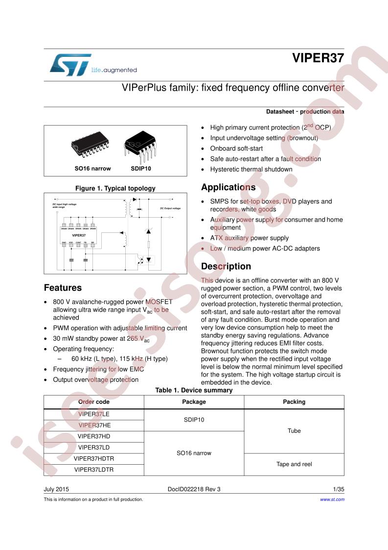 VIPER37 Datasheet