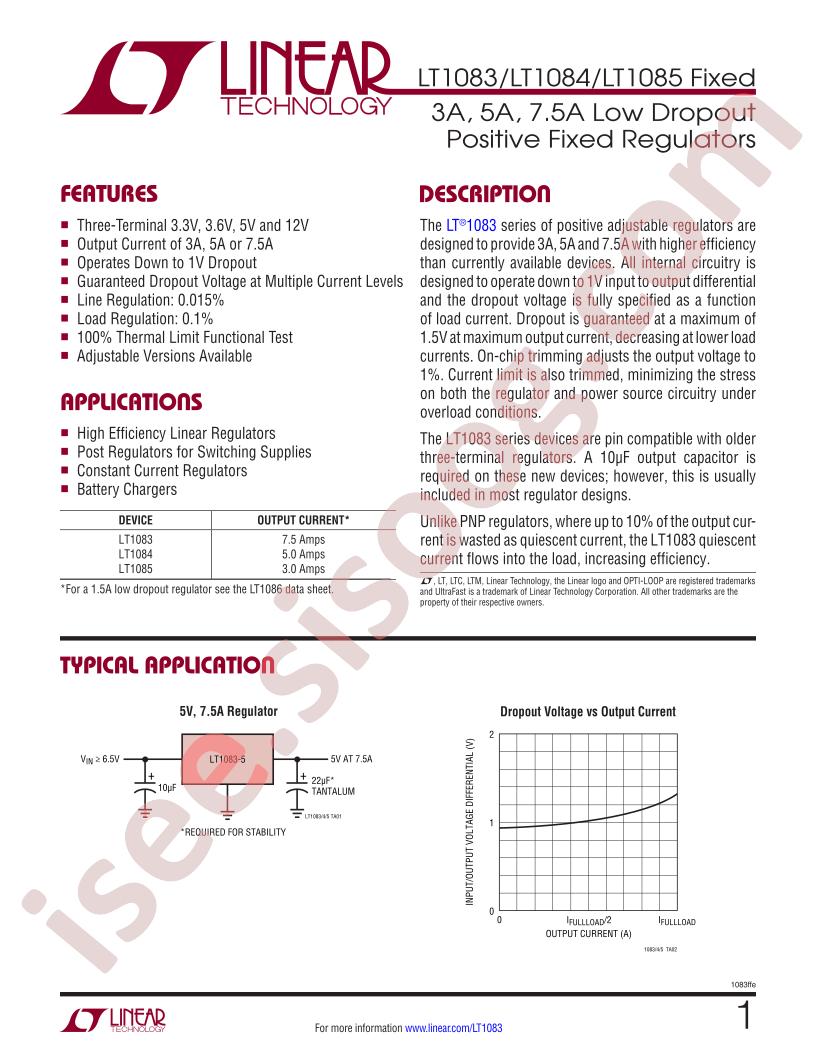 LT1083, 84, 85-Fixed Datasheet