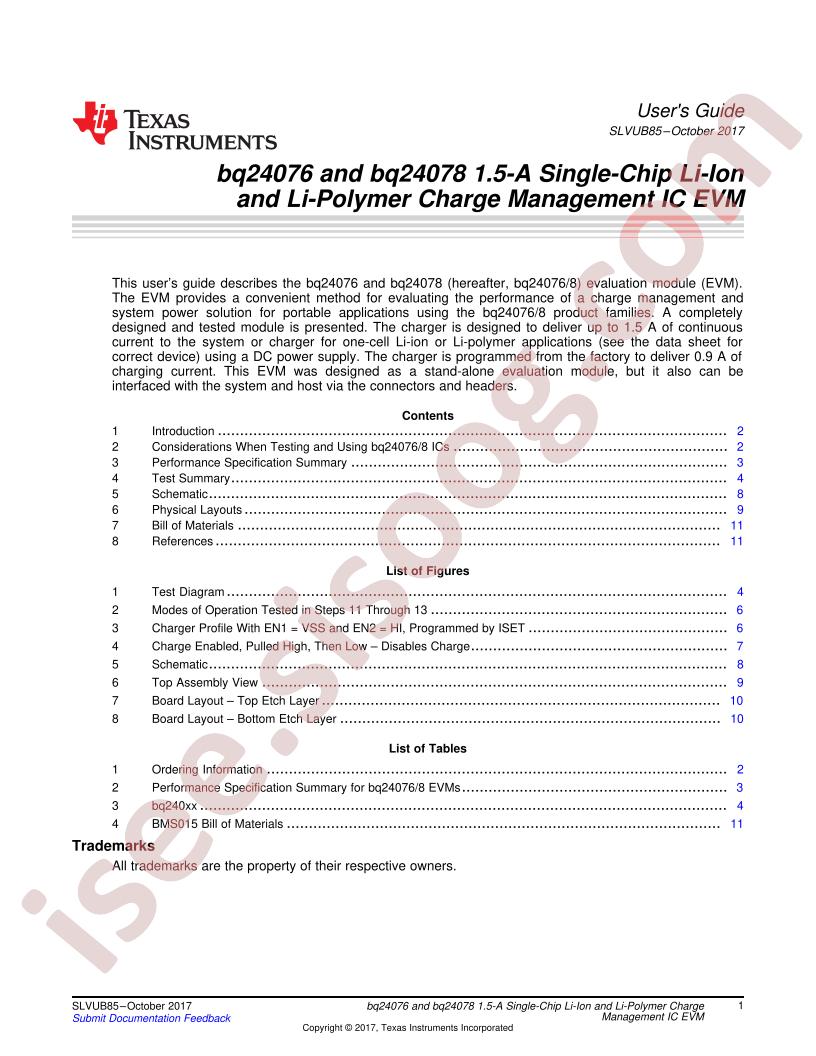 BQ24076, 78 EVM User Guide