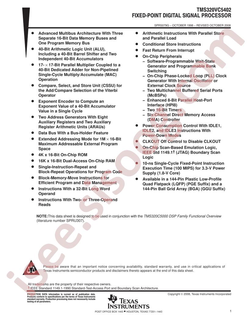 TMS320VC5402 Datasheet