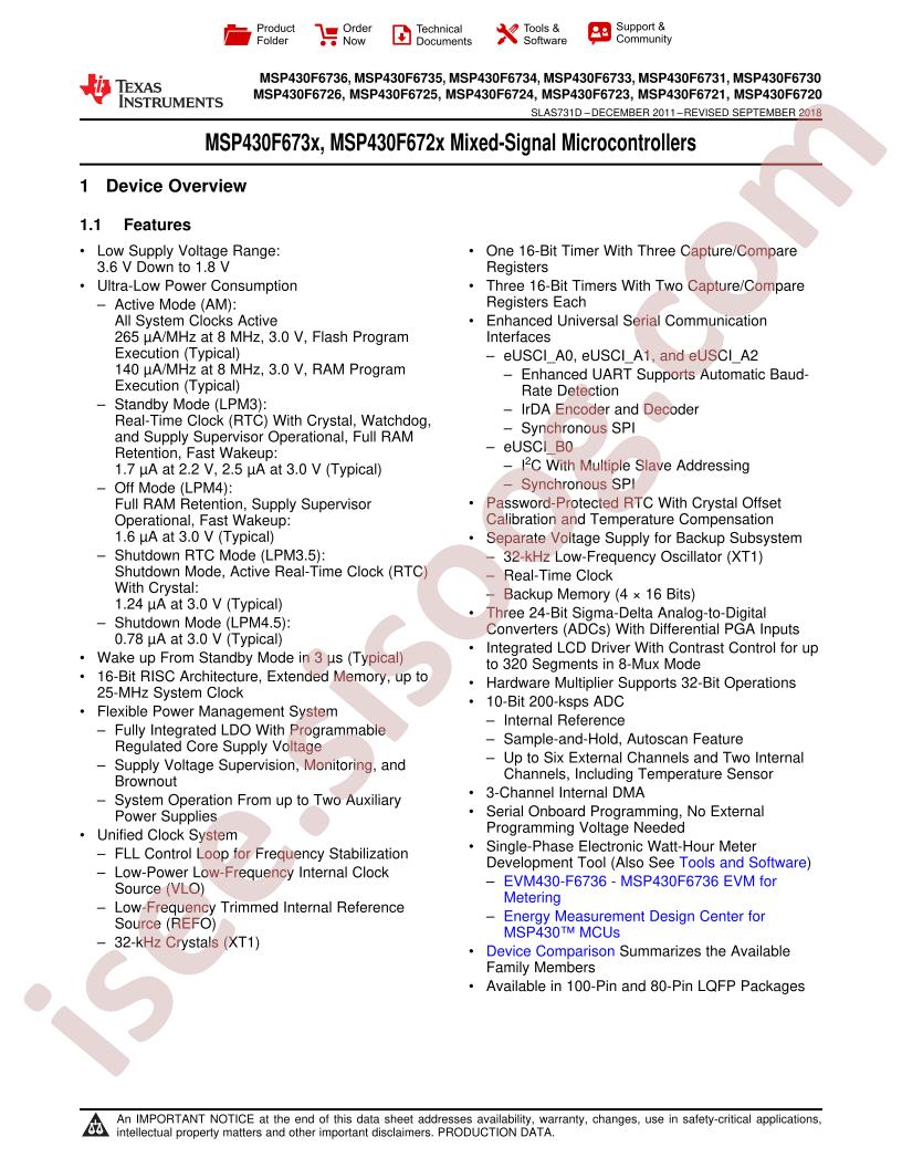 MSP430F672x,73x Datasheet