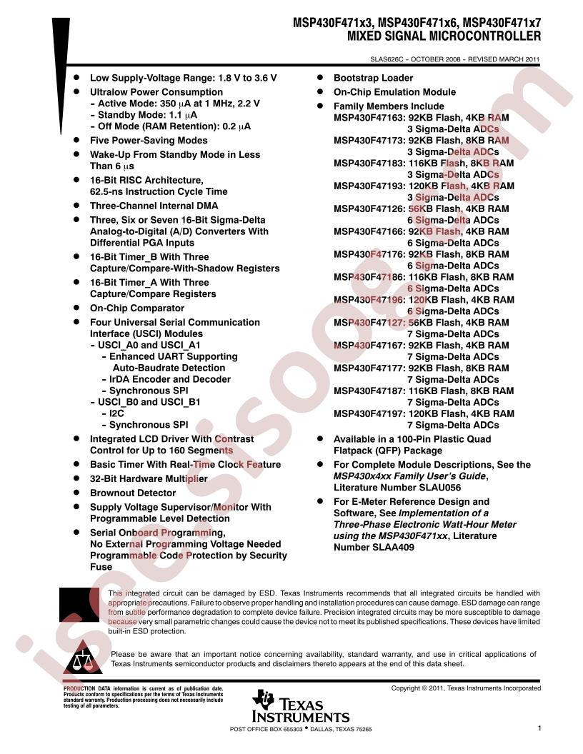 MSP430F471x6, x7 Datasheet