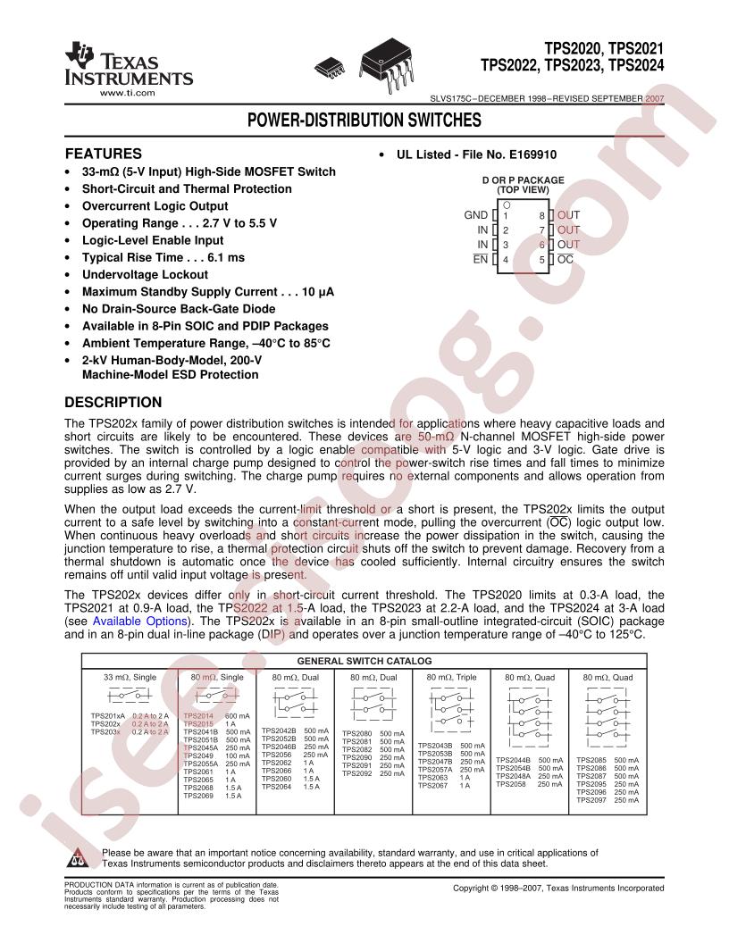 TPS2020 - TPS2024 Datasheet