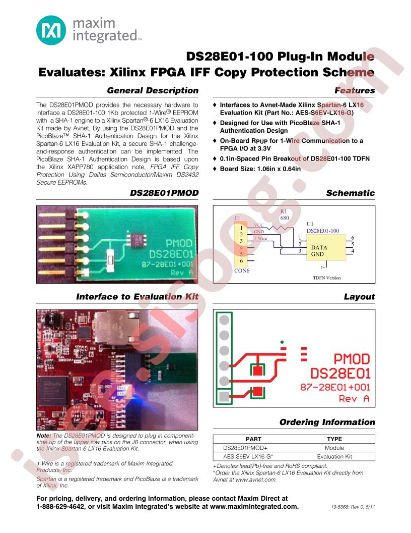 DS28E01-100 Plug-In Module