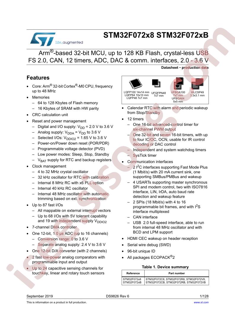 STM32F072x8, STM32F072xB