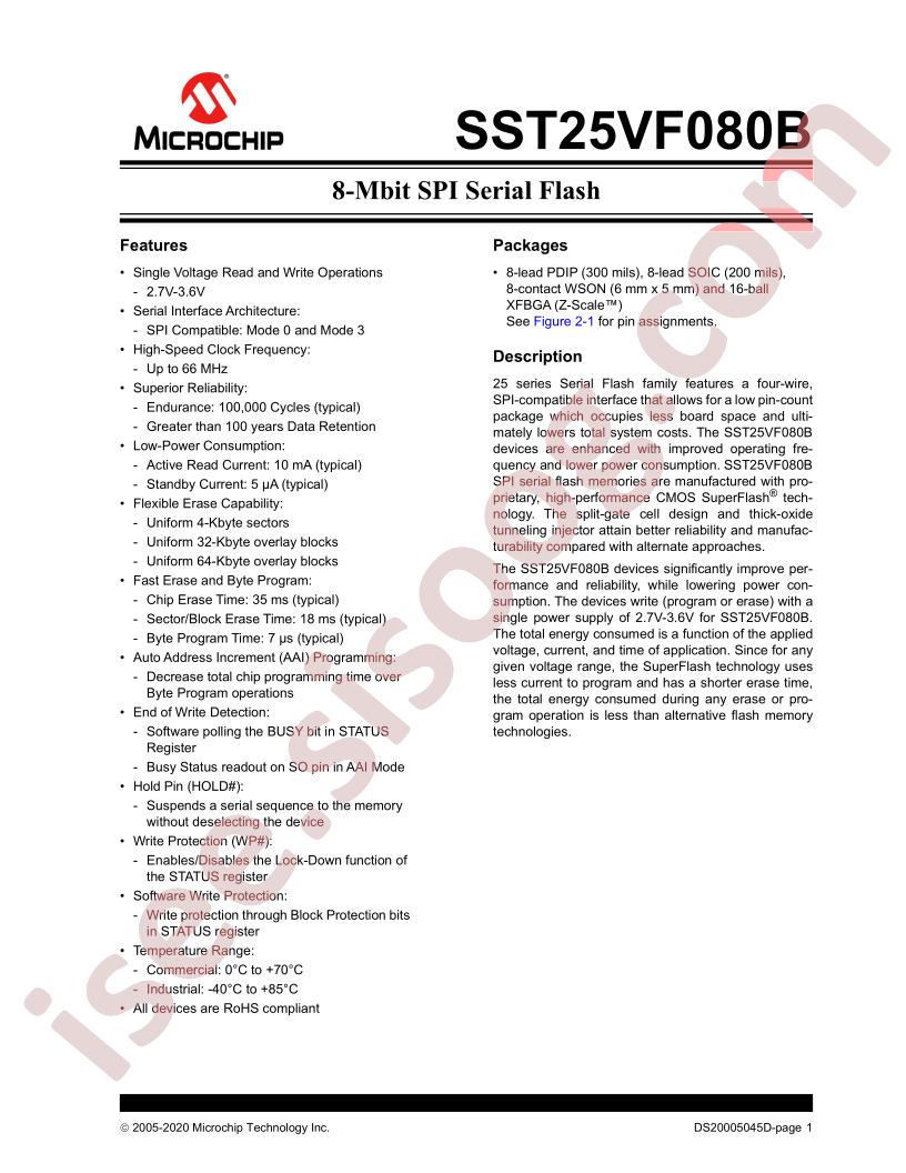 SST25VF080B Datasheet