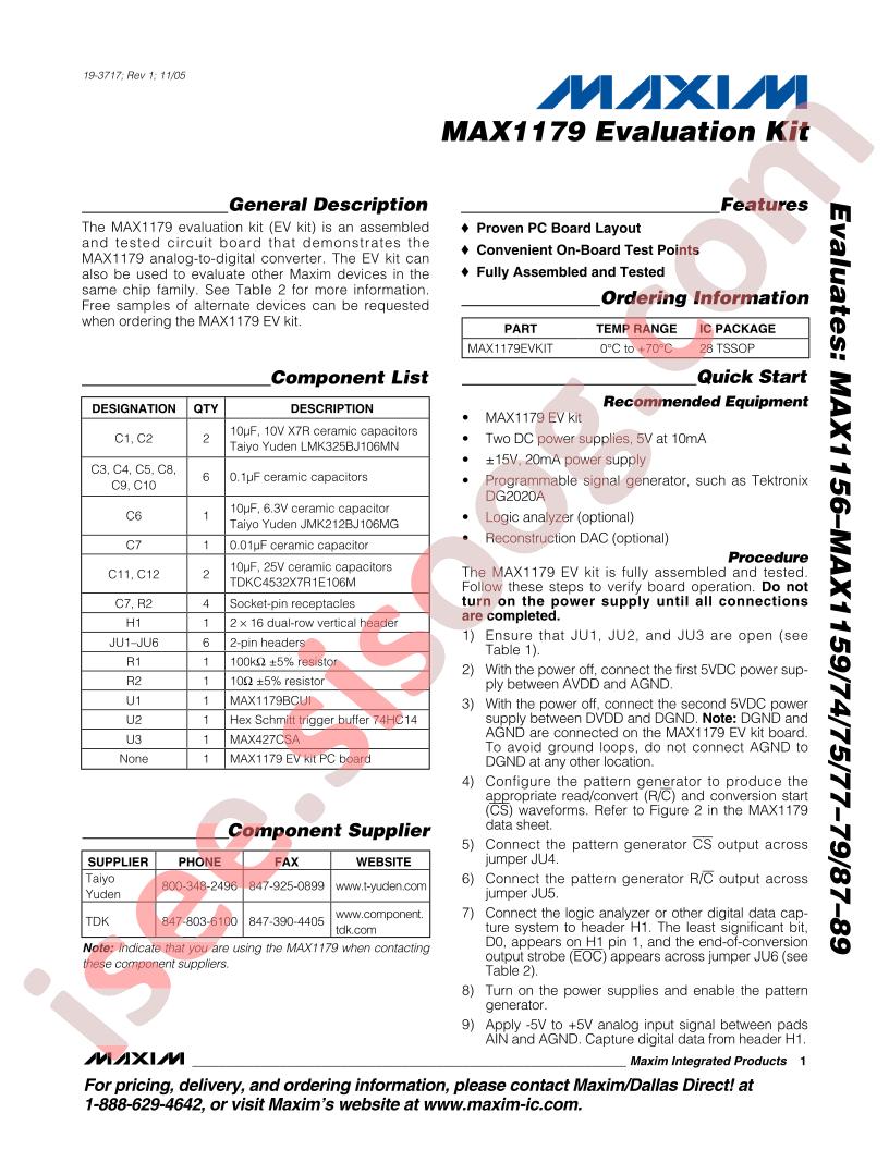 MAX1179 Evaluation Kit
