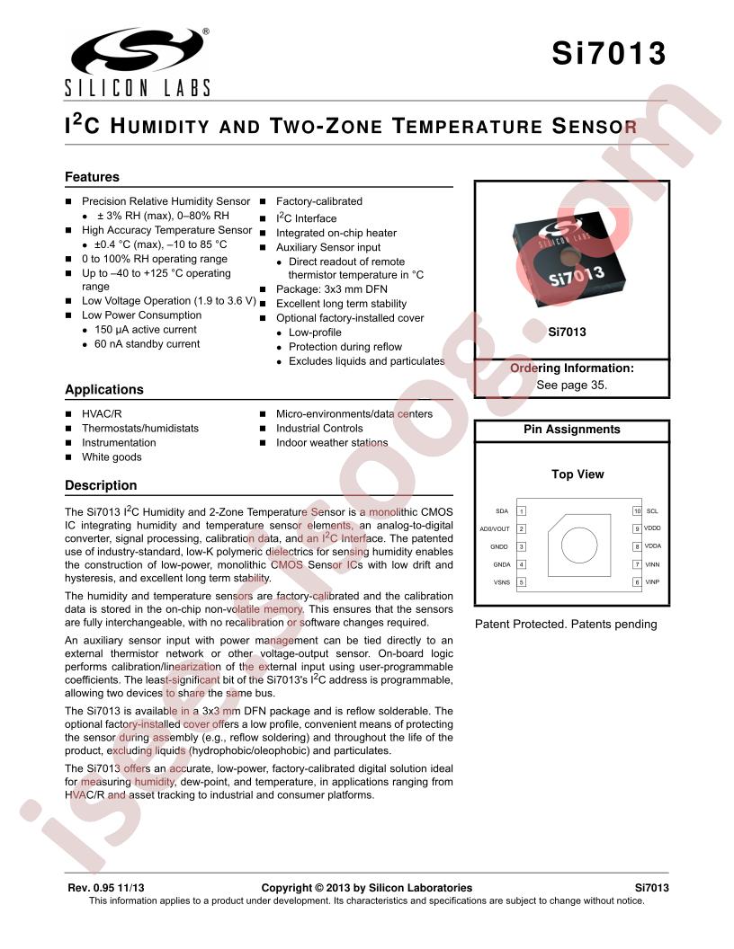 Si7013-A10 Datasheet