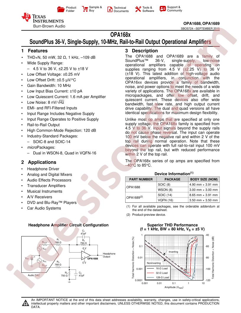 OPA1688, OPA1689 Datasheet