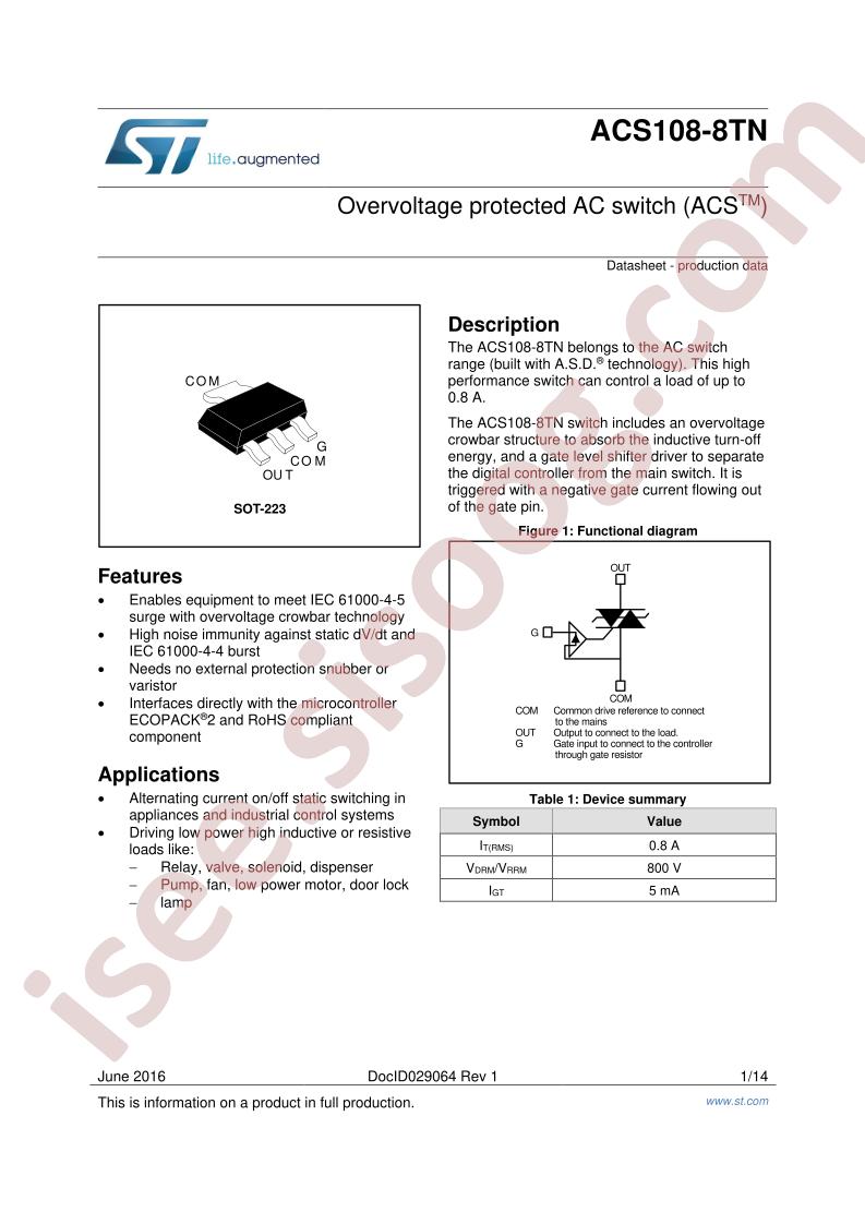 ACS108-8TN Datasheet