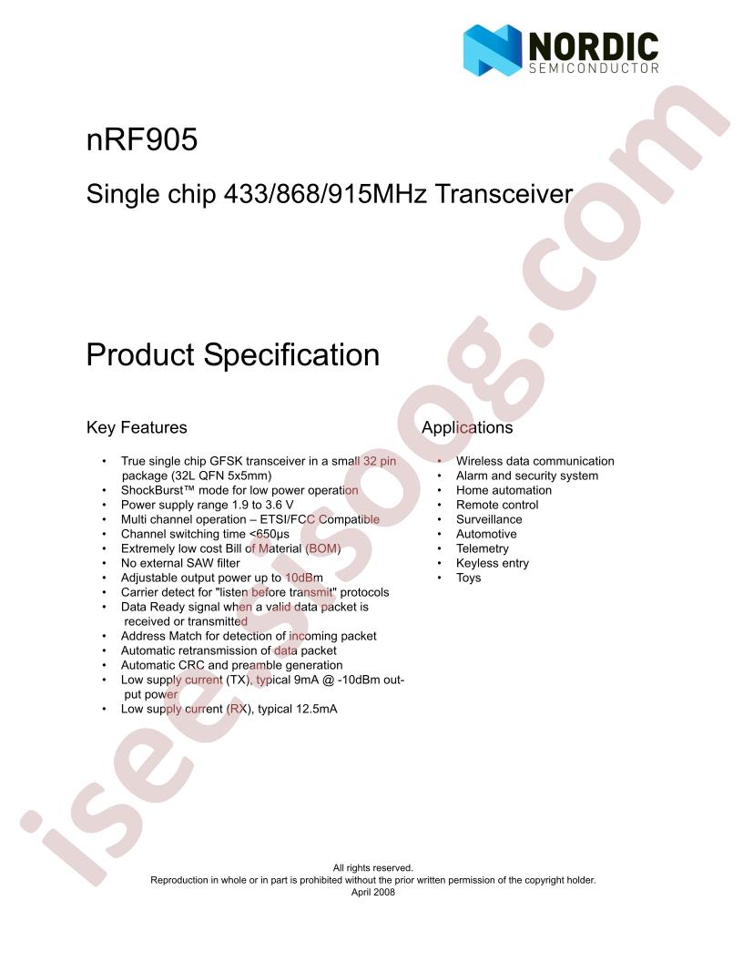 NRF905 Specification