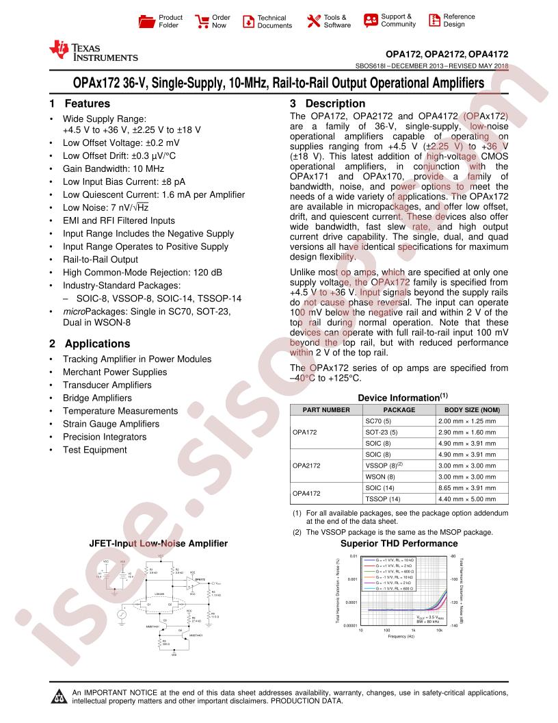 OPA172,2172,4172 Datasheet