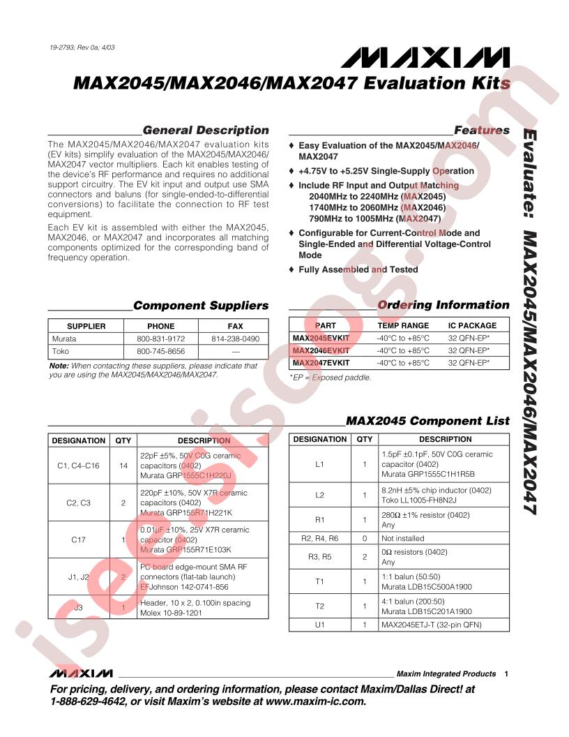 MAX2045-47 Eval Kit