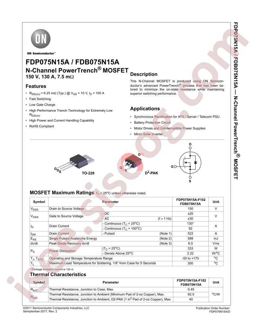 FDP075N15A_F102/FDB075N15A