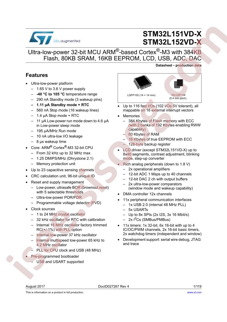 STM32L151VD-X, 152VD-X Datasheet