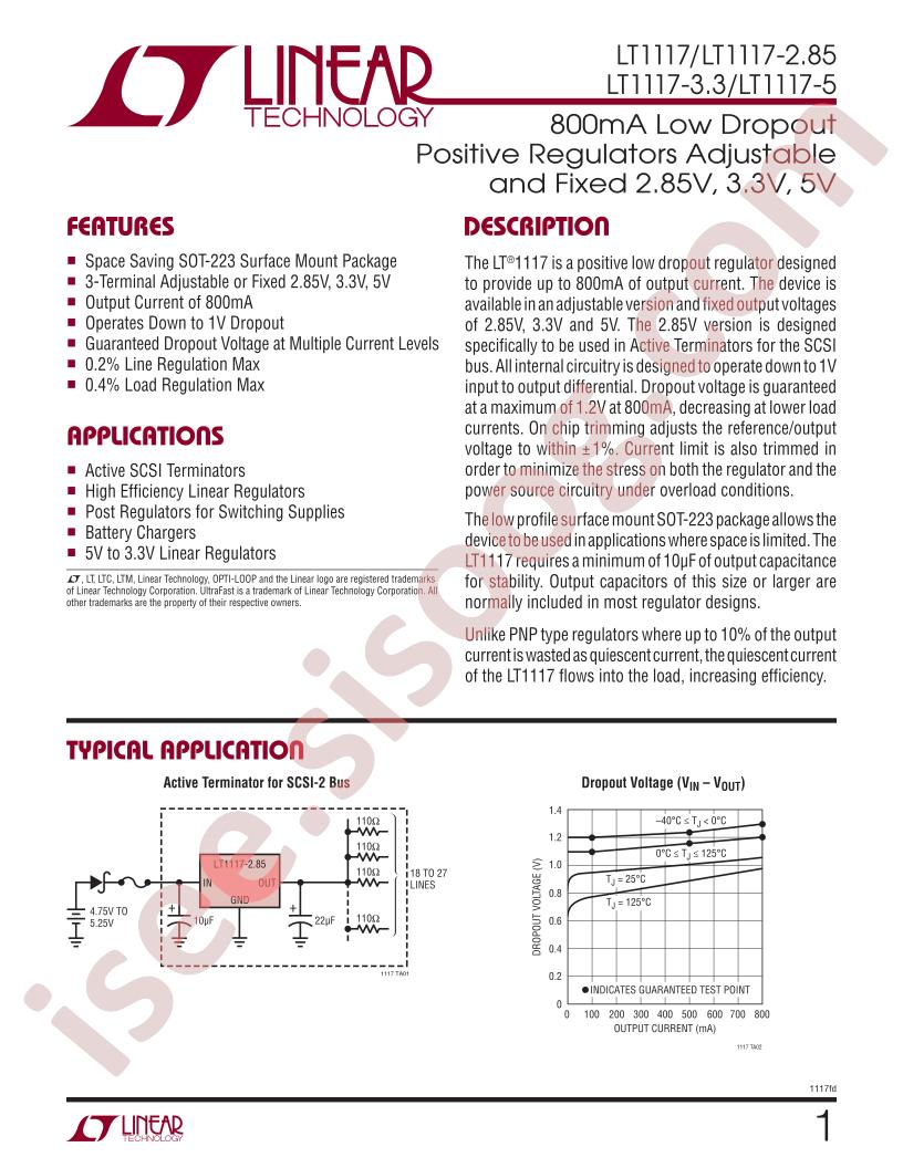 LT1117(-2.8, 3.3, 5) Datasheet