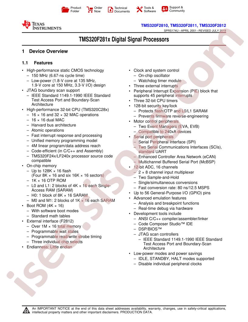 TMS320F2810-12, TMS320C2810-12 Data Manual