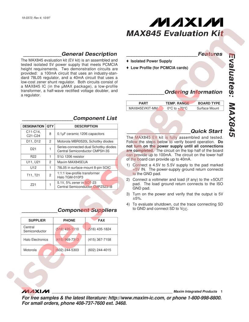 MAX845 Eval Kit