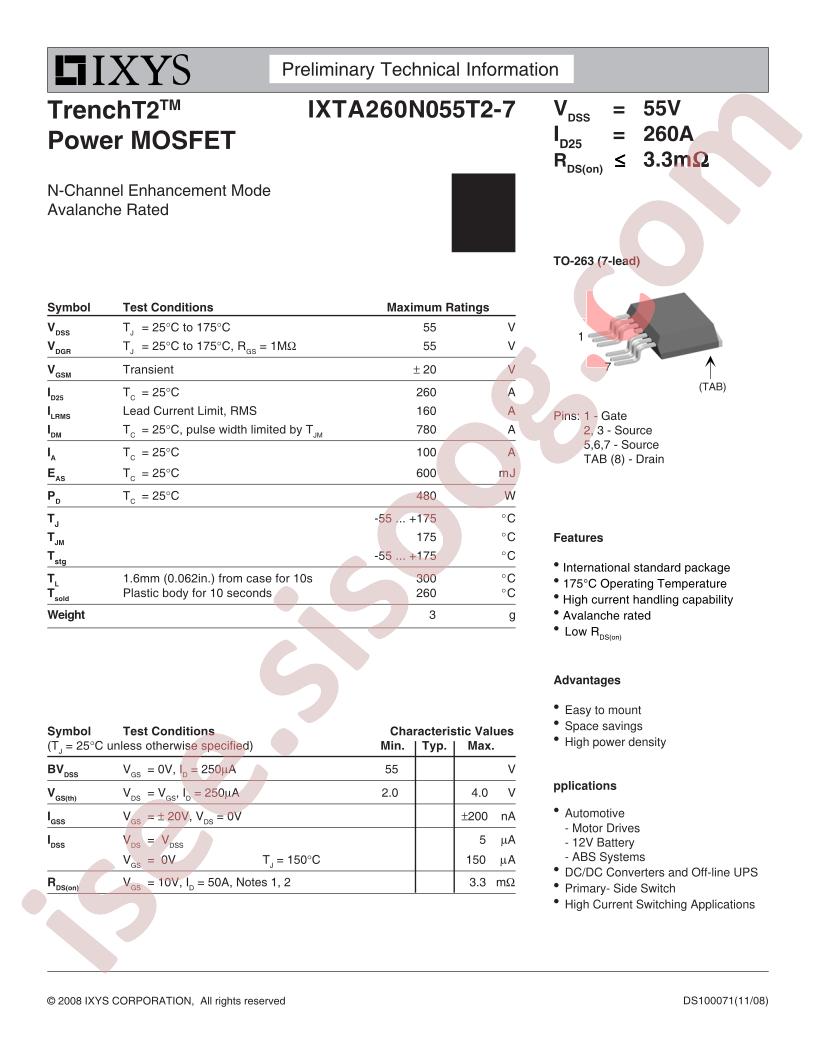IXTA260N055T2-7