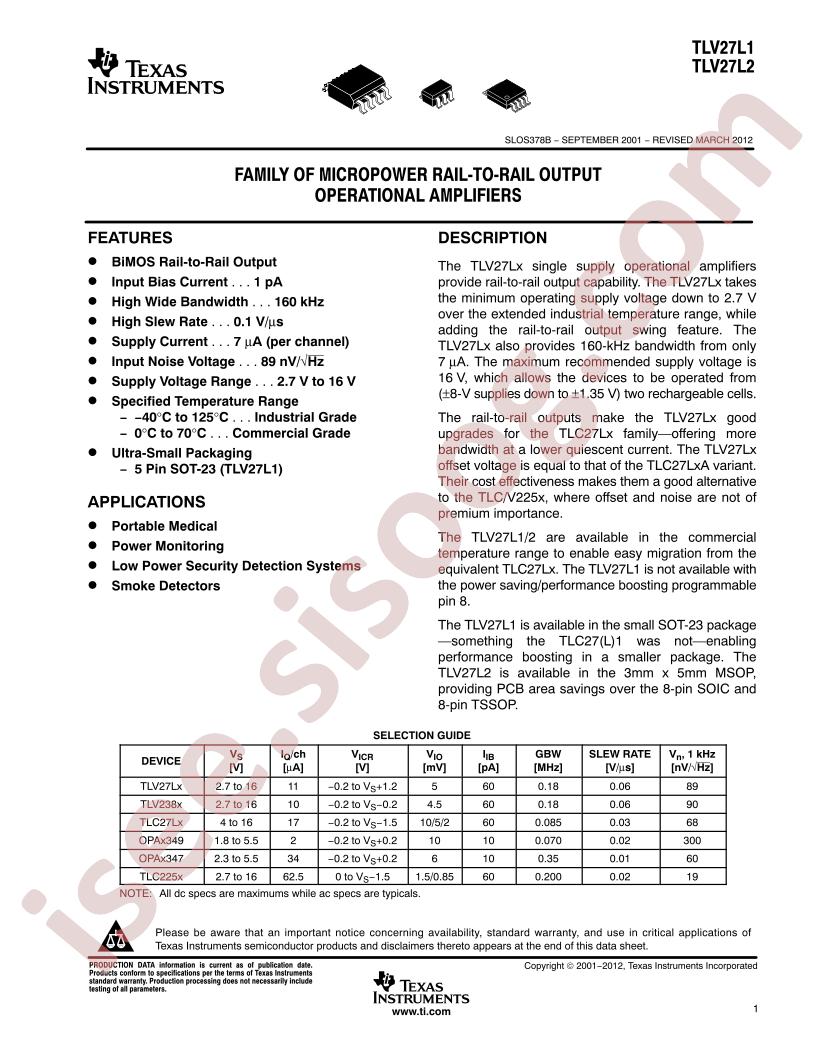 TLV27L1, TLV27L2 Datasheet