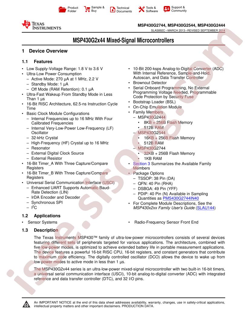 MSP430G2x44 Datasheet