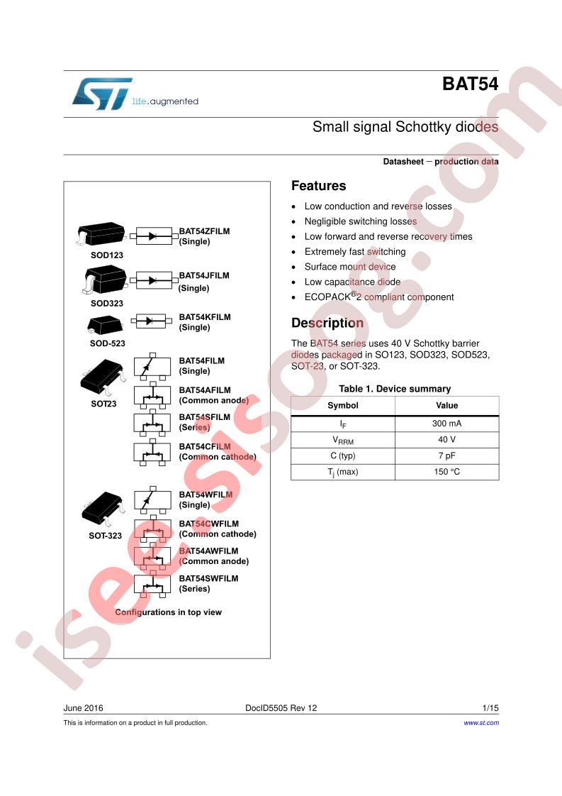 BAT54 Series Datasheet