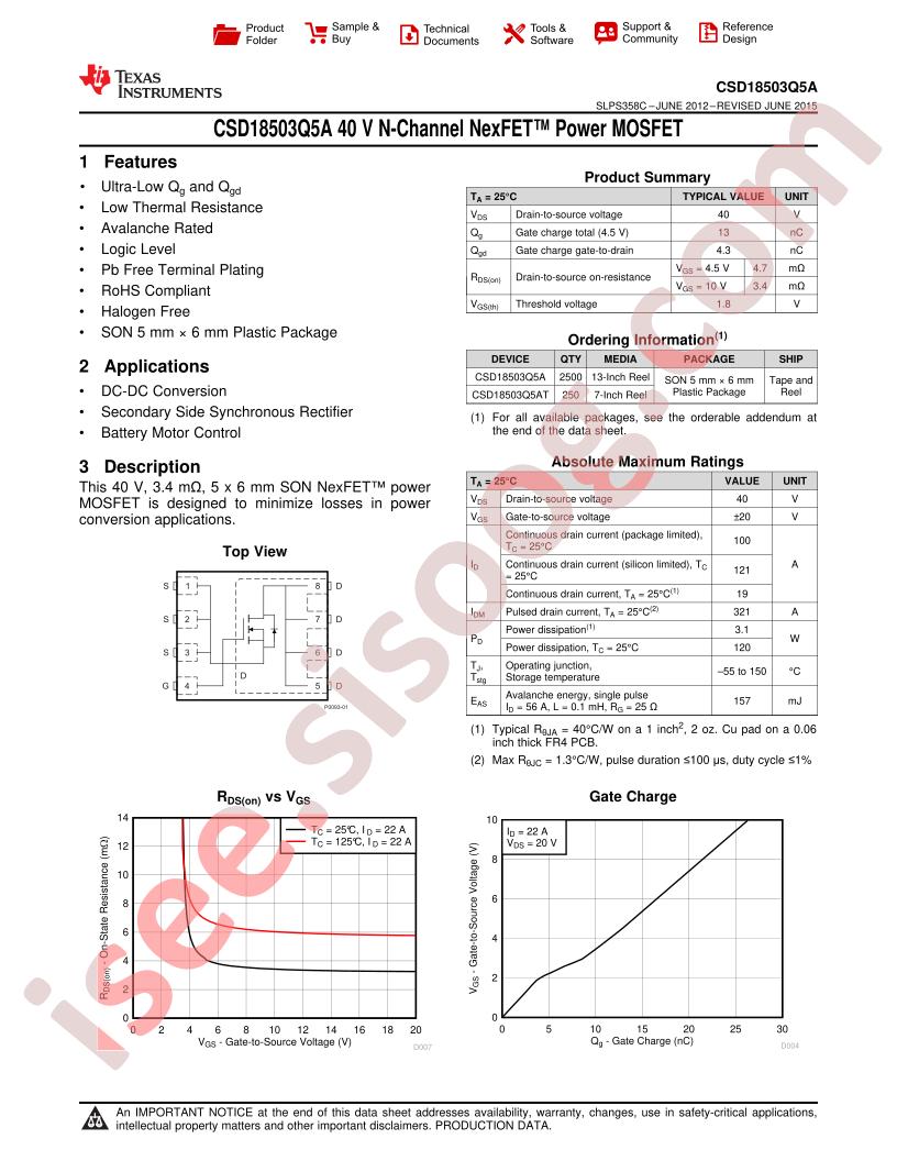 CSD18503Q5A Datasheet